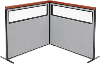 Global Industrial 48-1/4"W x 43-1/2"H Deluxe Freestanding 2-Panel Corner Divider with Partial Window, Gray