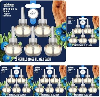 Glade PlugIns Refills Air Freshener, Scented and Essential Oils for Home and Bathroom, Juniper & Teak, Fresh Collection 3.35 Fl Oz, 5 Count (Pack of 5)