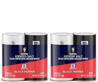 Morton Shaker Set, Iodized Salt (4 oz) & Pepper, 1.25 oz, 2-Piece Set
