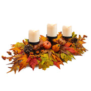 Sunnypack Harvest Candle Holder, 27.5 Inch Triple Pillar Stand, Pumpkin and Gourd Design