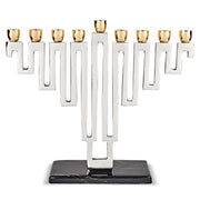 Zion Judaica Nickel Plated Maze Menorah, Silver And Gold With Marble Decal