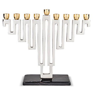 Zion Judaica Nickel Plated Maze Menorah, Silver And Gold With Marble Decal