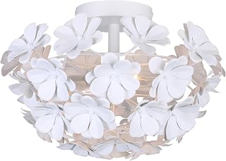 Canarm Cassia 2-Light Flush Mount Ceiling Light, 15-Inch Matte White Floral Shade, Whimsical Modern Lighting, Easy Install for Bedroom or Living Room