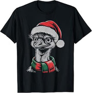 Emu Xmas Santa Hat Scarf Christmas Costume T-Shirt