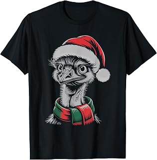 Emu Xmas Santa Hat Scarf Christmas Costume T-Shirt