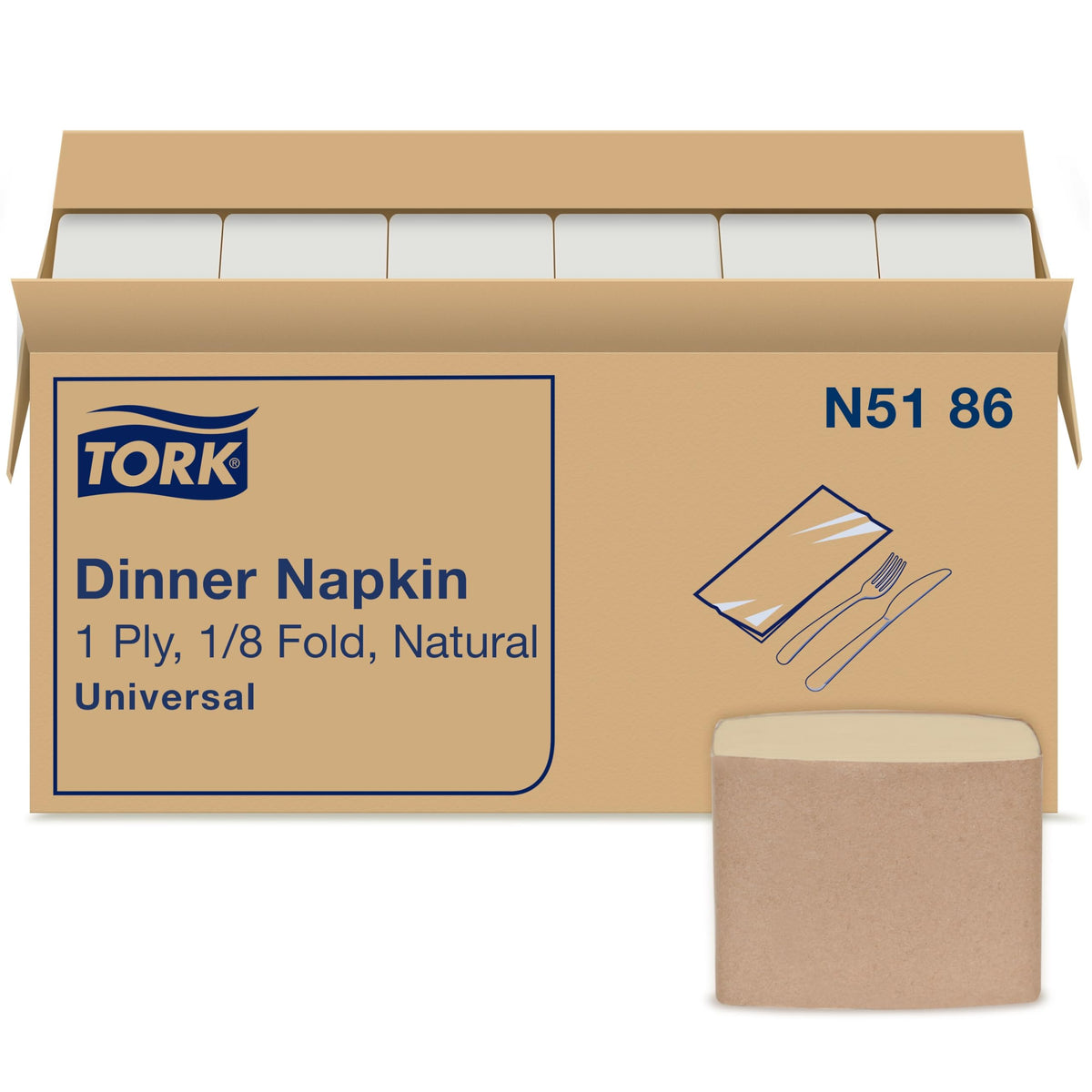 Tork Natural Dinner Napkin, 1/8 Fold 1-ply, 12 x 250 napkins, N5186