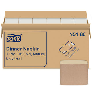 Tork Natural Dinner Napkin, 1/8 Fold 1-ply, 12 x 250 napkins, N5186