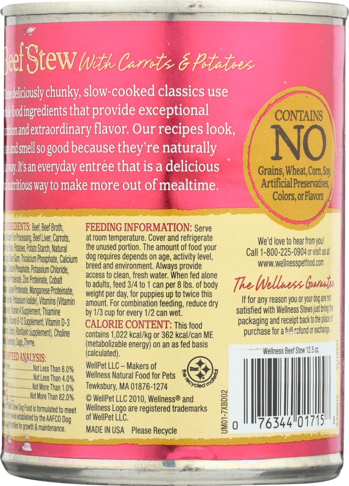 Pet Products Dog Food Canned; Thick & Chunky Beef Stew - (Case of 12 - 12.5 oz) by Wellness – Pack of 12