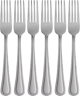 Oneida Tress Dinner Forks Silverware Set for 6, Flatware | mirror finish, platinum trim | dishwasher safe | 7.9 inch length, cutlery set, utensil set | 0.95 inch