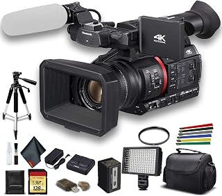 Panasonic AG-CX350 4K Camcorder & Tripod Bundle | For Professional Video + LED Light + 128GB Memory Card + Case + More
