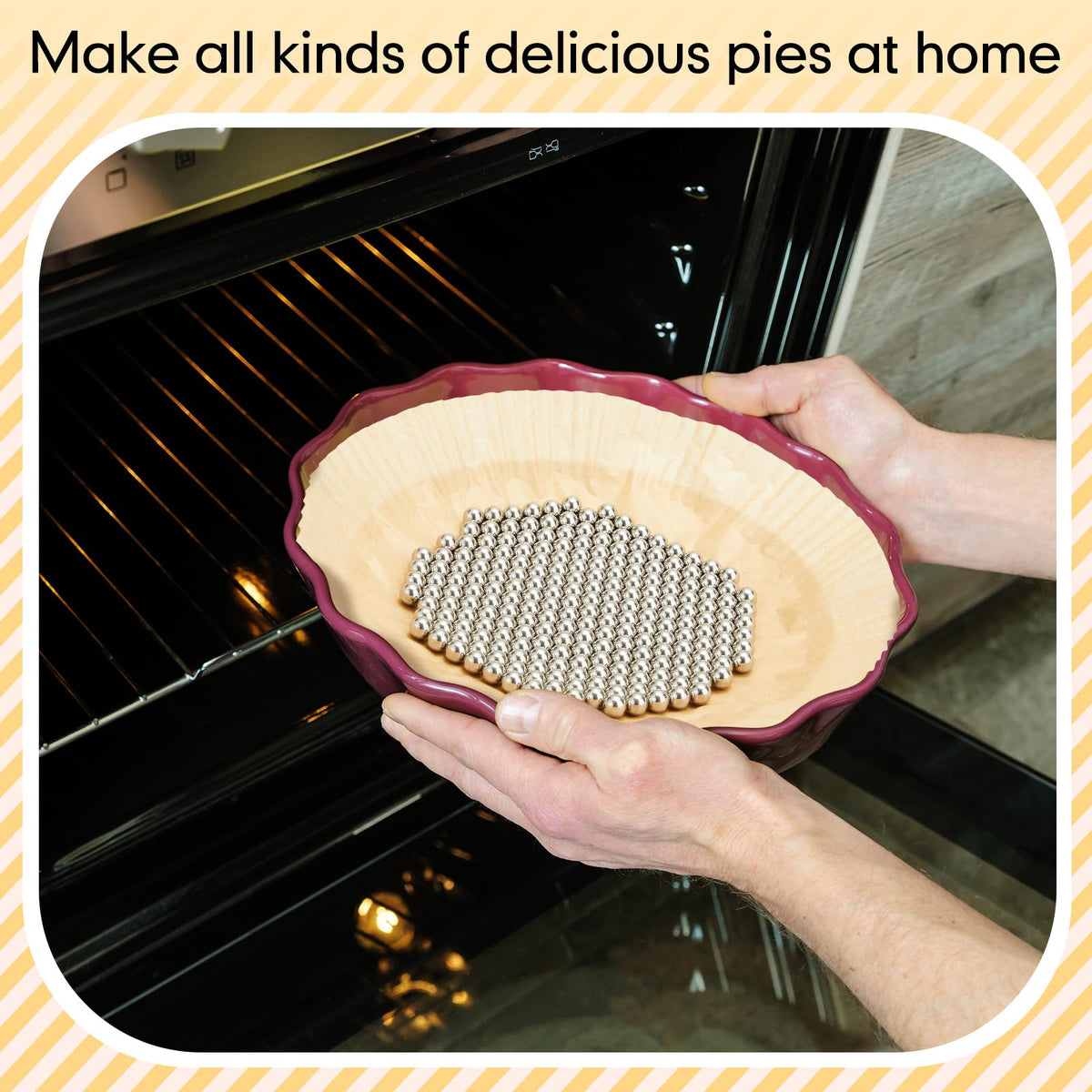 Patelai Pie Weights and Liners Set, 2 lb Stainless Steel Beads with 50 Parchment Papers, Silver