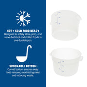 Storplus Round Food Storage Container with Stackable Design for Catering by Carlisle FoodService Products – 12 Quart (Pack of 6), 12.0 quarts, Plastic, White, Model 1097702