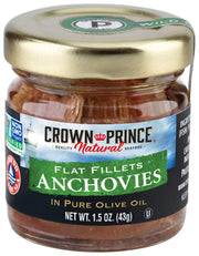 Natural Anchovy Fillets in Olive Oil by Crown Prince – 1.5 Ounce (Pack of 18), Pack of 18, Model 00831
