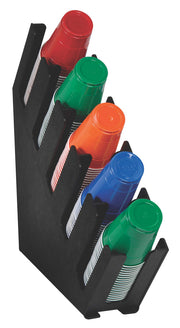 Five Section Countertop Cup and Lid Organizer and Holder by DISPENSE-RITE – 21 x 5 x 23 inches, Polystyrene, Black, Model LID-5BT