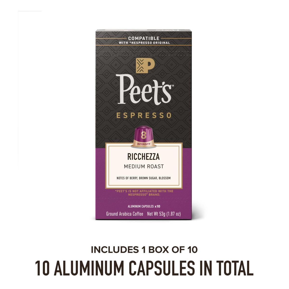 Espresso Capsules by Peet's Coffee – 10 Count (Pack of 1), Ricchezza