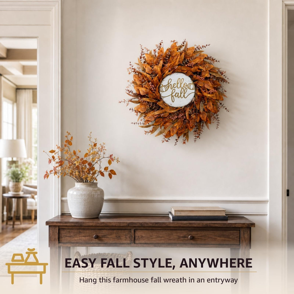 KAI-ROAD Fall Eucalyptus Wreath, 26 Inch, Yellow
