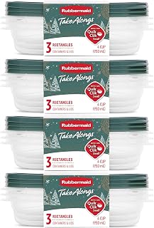Rubbermaid 12-Pack TakeAlongs Clear Plastic Food Storage and Organization Container with Lid for Leftovers and Meal Prep, 4 Cup Capacity, Green