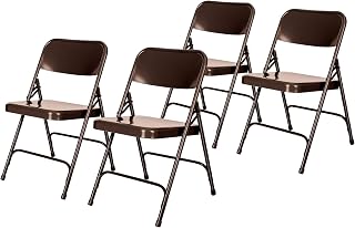 Steel Portable Folding Chairs by National Public Seating – 200 Series Premium Heavy-Duty Foldable Chairs for Indoor & Outdoor, Set of 4 – Comfortable, Durable, Institutional-Grade, Brown