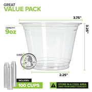 Commercially Compostable Cups by Stock Your Home – 100 Pack, 9.0 fluid_ounces, Polylactic acid, Clear, Pack of 100