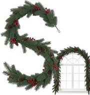 Pine Christmas Garland - 72in Artificial Greenery with Red Berries | Christmas Decorations Garland for Table Porch Mantel Mailbox Party Kitchen Offices Gate Courtyard Campfire