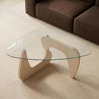 35.8" Modern Coffee Table for Living Room, Mid Century Center Table with Tempered Glass Top, Abstract Round Coffee Table for Small Space, Mesa de Centro para Sala