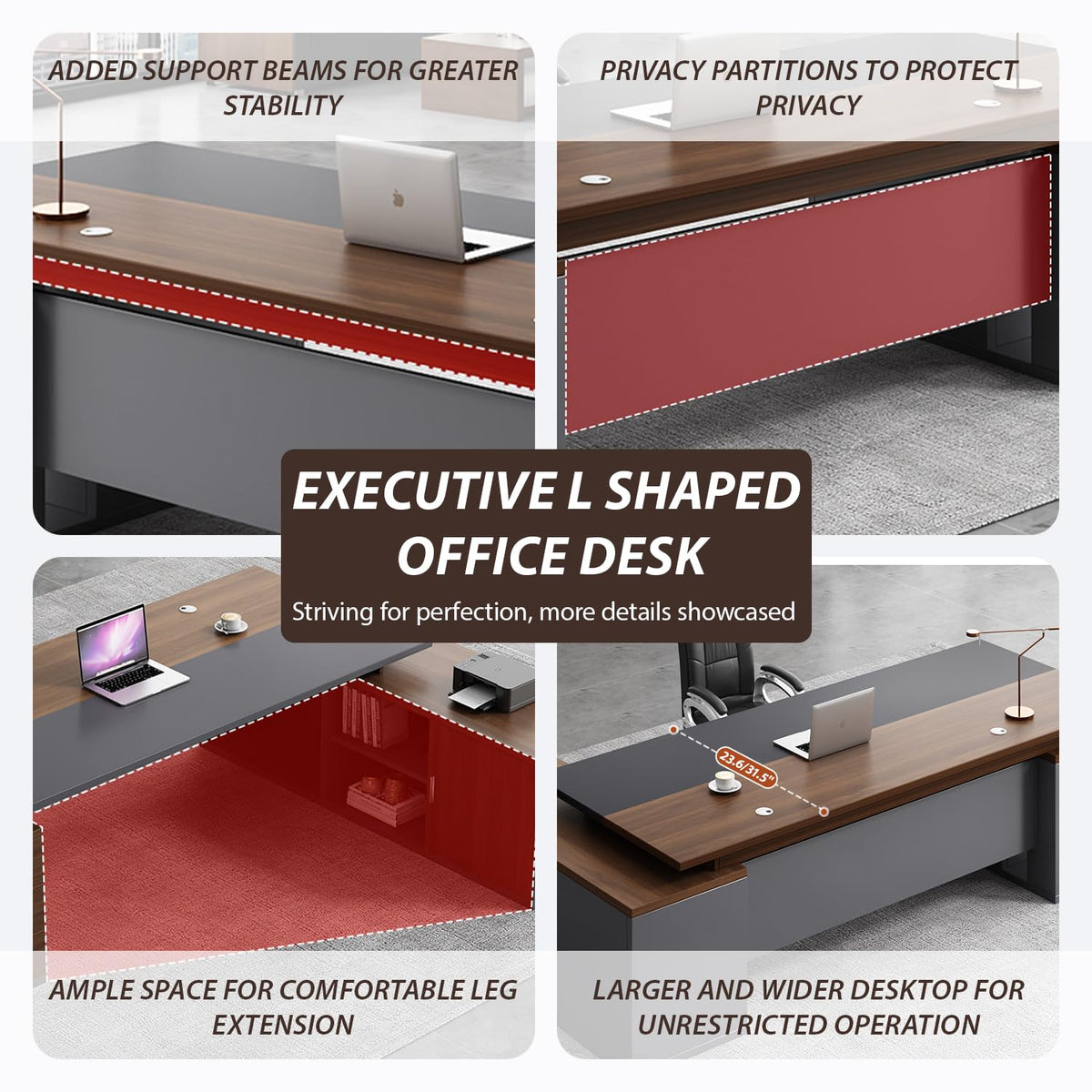 L Shaped Executive Desk with Drawers by PLMOKN – W 74.8*D 31.5*H 29.5", Wood, H, Model BGZ-HGH4-220