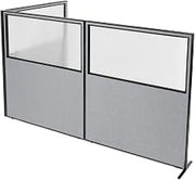 Global Industrial 60-1/4"W x 72"H Freestanding 3-Panel Corner Room Divider with Partial Window, Gray
