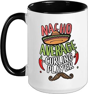 Nacho Average Curling Player Cinco De Mayo Mexican Fiesta Ceramic Mug, Black/White, 15oz