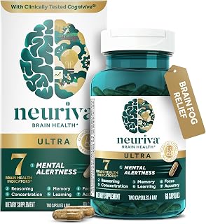 NEURIVA Ultra Brain Supplements for Memory and Focus, Phosphatidylserine, Cognivive, Neurofactor, Folic Acid, Vitamin B12 & Vitamin B6, 60 Count Capsules