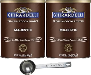 Majestic Premium Cocoa Powder, 32 Ounce Can (Pack of 2) with Ghirardelli Stamped Barista Spoon