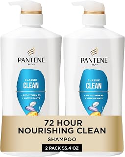 Pantene Shampoo, Classic Clean - Pro-V Nutrients for Dry, Color-Treated Hair, Healthy Looking Hair Every Wash, Antioxidant-Rich, 27.7 Oz Each, 2-Pack + Miracle Rescue Shot (0.5 Oz)