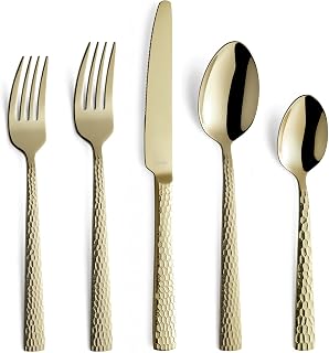 Amefa Felicity 18/0 Stainless Steel Flatware Set - Matte Champagne - 20 Piece Place Setting - Service for 4 - Fork Spoon Knife Trio - Cutlery Collection - Flatware Collection - Silverware Set