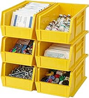 Quantum Storage QUS240 Heavy-Duty Stackable Plastic Storage Bins for Workshop, Warehouse & Garage, Ultra Stack & Hang, 14-3/4" x 8-1/4" x 7", Yellow, 12-Pack