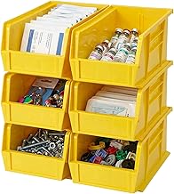 Quantum Storage QUS240 Heavy-Duty Stackable Plastic Storage Bins for Workshop, Warehouse & Garage, Ultra Stack & Hang, 14-3/4" x 8-1/4" x 7", Yellow, 12-Pack
