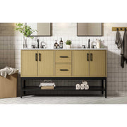 Elegant Kitchen and Bath 60" Double Bathroom Vanity in Honey Brown by Elegant Lighting – 60" W x 22" H x 18" D, Wood, Honey Brown, Model VF60760DMHB