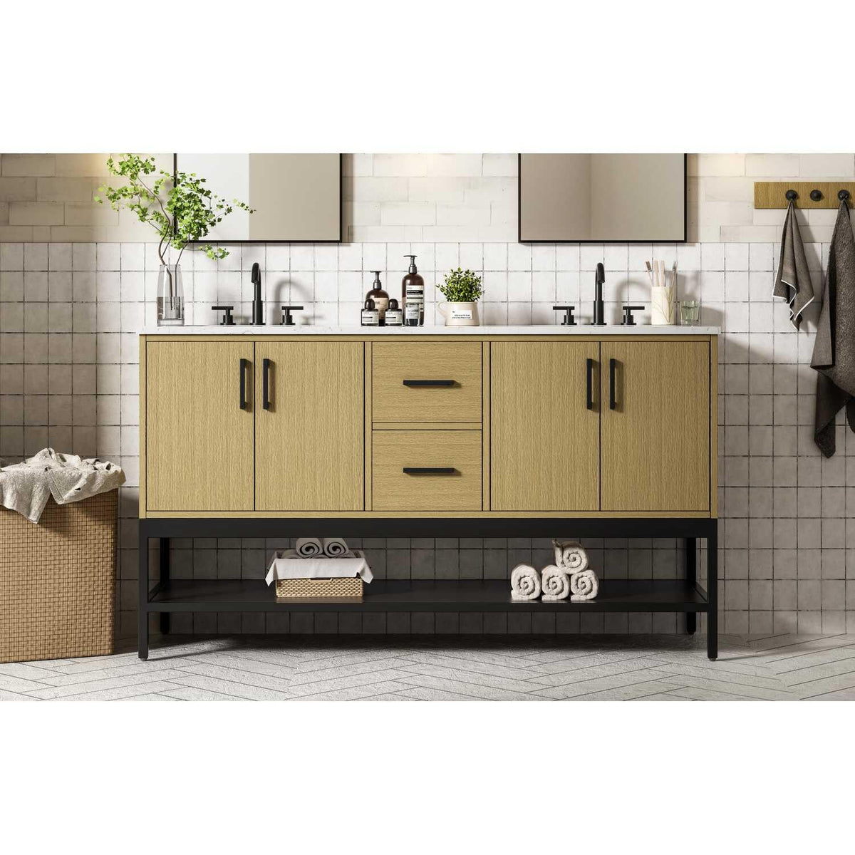 Elegant Kitchen and Bath 60" Double Bathroom Vanity in Honey Brown by Elegant Lighting – 60" W x 22" H x 18" D, Wood, Honey Brown, Model VF60760DMHB