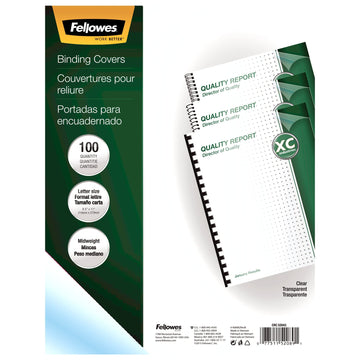 Binding Presentation Covers by Fellowes – 100 Pack, Polyvinyl Chloride (PVC), Clear, Model 52089