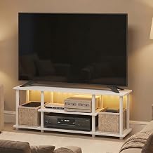 Furinno Turn-N-Tube 3-Tier No Tools TV Stand with LED Lights, White