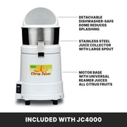 Heavy Duty Electric Citrus Juicer by Waring – 10 x 10 x 19.5 inches, Polycarbonate (PC), White, Model JC4000