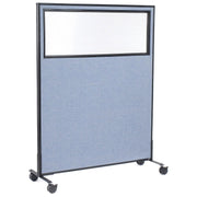 48-1/4"W x 63" H Mobile Office Partition Panel with Partial Window by Global Industrial – Alloy Steel, Blue, Model 694983MBL