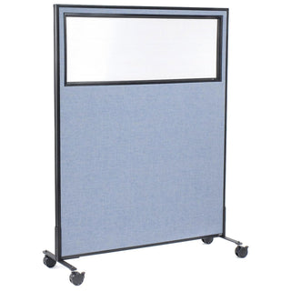 48-1/4"W x 63" H Mobile Office Partition Panel with Partial Window by Global Industrial – Alloy Steel, Blue, Model 694983MBL