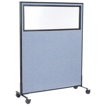 48-1/4"W x 63" H Mobile Office Partition Panel with Partial Window by Global Industrial – Alloy Steel, Blue, Model 694983MBL