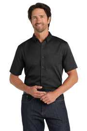 Men's Short Sleeve SuperPro React Twill Button-Down Shirt Deep Black by Port Authority – X-Large, Stain, Deep Black, Model W809