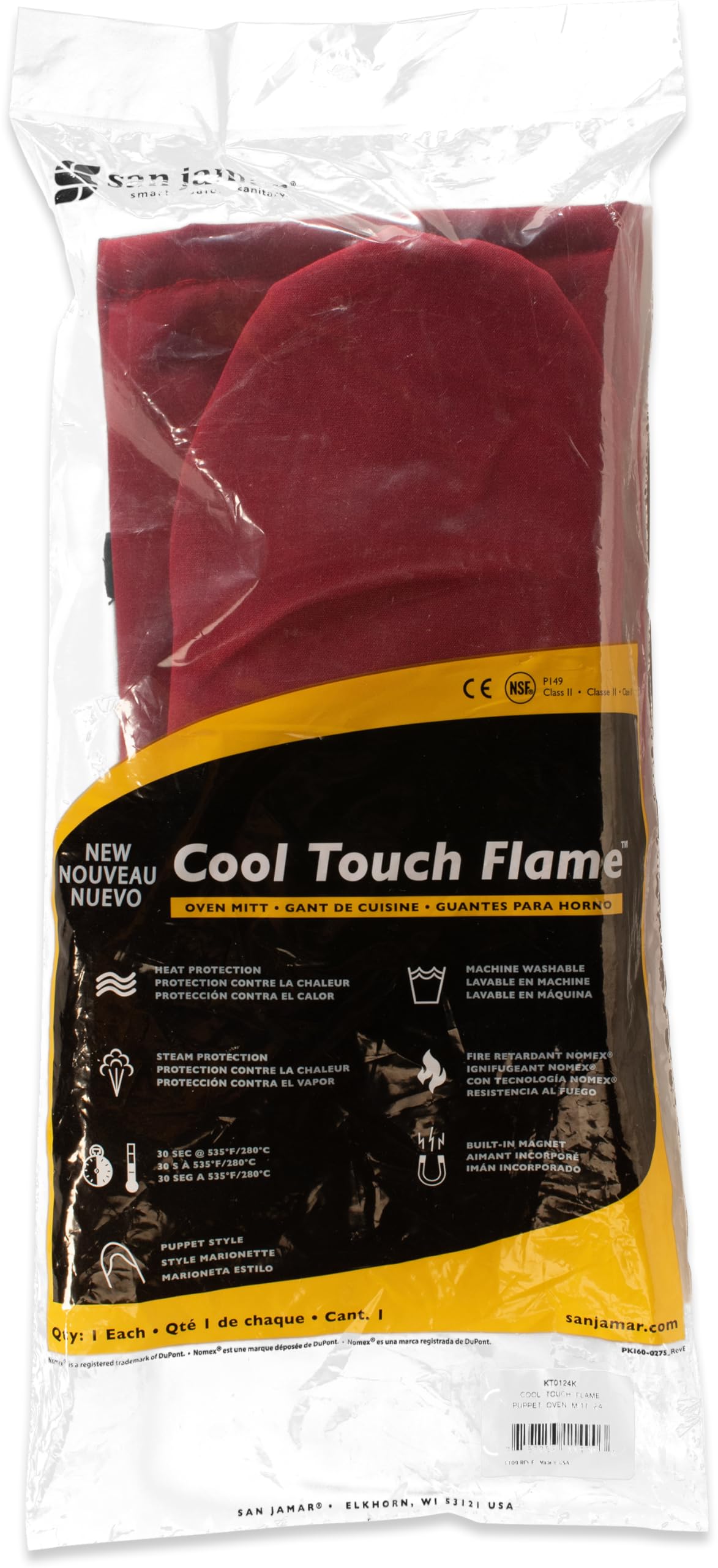 Cool Touch Flame Puppet Oven Mitt by San Jamar – 24", Fiber, Red, Model KT0124K