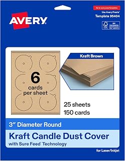 Avery Printable Round Candle Dust Covers, 3" Diameter, Matte Kraft Brown, Sure Feed Technology, Print-To-The-Edge Capability, Laser/Inkjet Compatible, 150 Total, Ideal for Packaging, and Displays