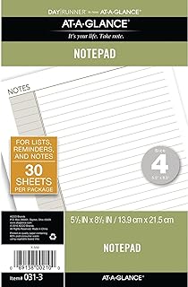 AT-A-GLANCE Day Runner Lined NotePad Pages, 87275 DAY-TIMER, Refill, Loose-Leaf, Undated, for Planner, 5-1/2" x 8-1/2", Size 4, 32 Sheets/Pack (031-3)