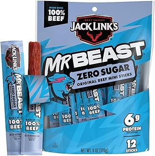 Jack Link's MrBeast Original Mini Beef Jerky Sticks - (12 Pack) 0.5 oz | Zero Sugar - Individually Wrapped Protein Snacks - 6g Protein per Serving - Made with 100% Real Beef - Meat Sticks
