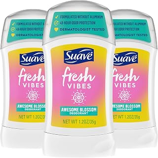 Suave Aluminum-Free Deodorant for Kids, Teen Girls & Boys, Fresh Vibes 3-Pack, 48H Protection, 1.2 Oz Ea