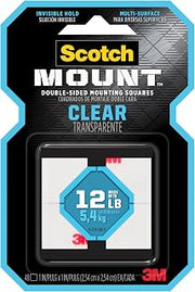 3M Clear Scotch-Mount Double-Sided Mounting Tape, Strips & Squares: 1 in x 1 in. (Clear) / 48-Squares
