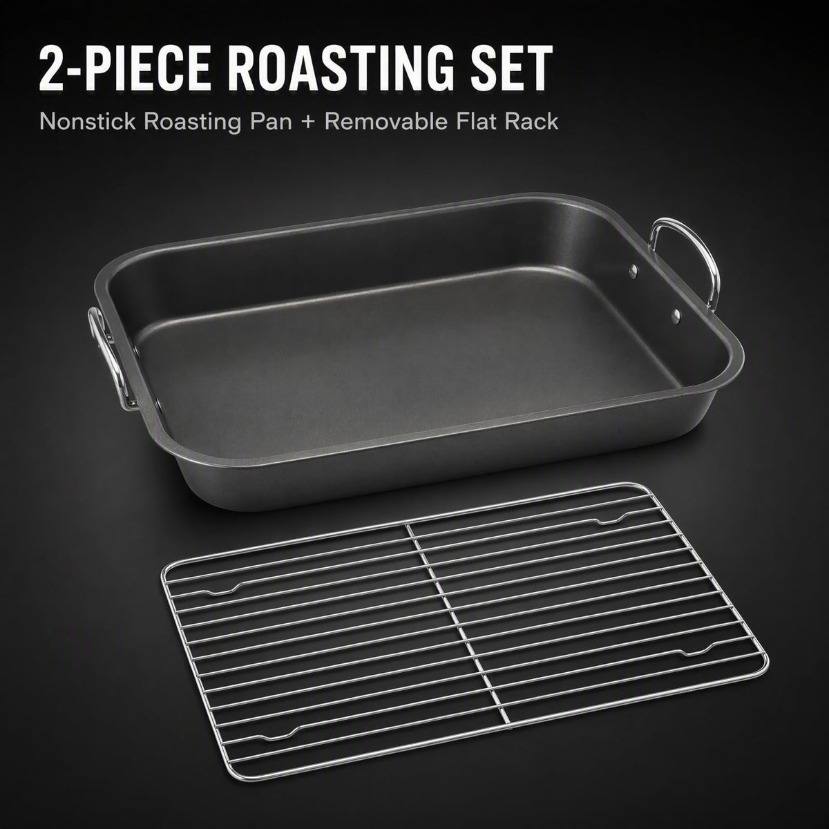 Yunnkeey Roasting Pan with Rack, Carbon Steel Nonstick, Black